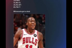 森林狼再添猛将！道苏姆本赛季三项命中率分别为：51+45+85！极为高效！